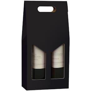 Gaveæske til vin med håndtag, sort, 2 flasker, 20 stk