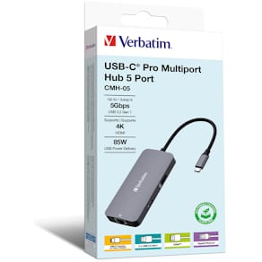 USB-Hub Verbatim USB-C, 5 Ports, grau/schwarz