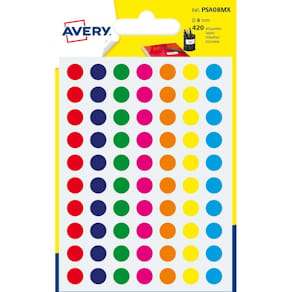 Etikett AVERY 8mm blandade färger 420/fp