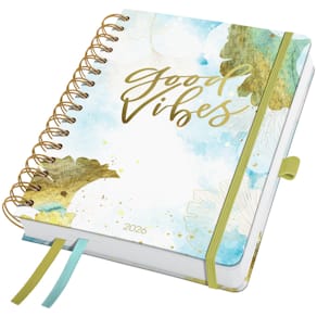 Spiralbuchkalender Sigel Jolie Good Vibes, A5, 2026, hellblau/gol