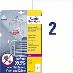 Laseretiketter Avery transparent 210x148 mm, 2/ark, 20 ark