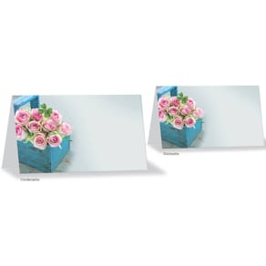 Tischkarte KOMMA³, 8 Stück, Rosen im blauen Korb, 11 x 4,5 cm