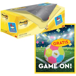 Memoblok Post-it Notes, 100 vel, 76x76 mm, geel, 16+4 + voetbal