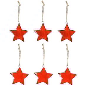 Dekoanhänger Stern, 6 Stück, Paulowniaholz, rot-natur, sortiert