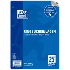 Ringbucheinlage Oxford A4, 50 Blatt, Lineatur 25, weiß, 90 g/m², 