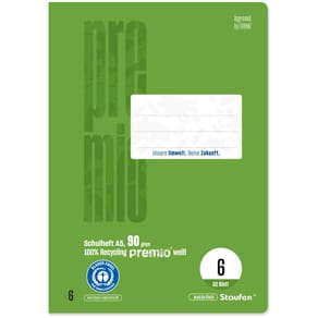 Schulheft Staufen Premio, Lineatur 6, A5, 32 Blatt, blanko, grün