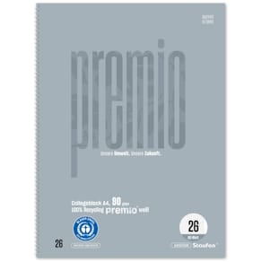 Collegeblock Staufen Premio, A4, 80 Blatt, LIN26, kariert, grau