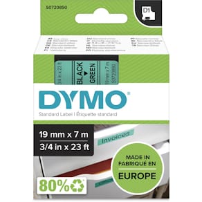 Tapecassette Dymo D1, 19 mm, zwart op groen
