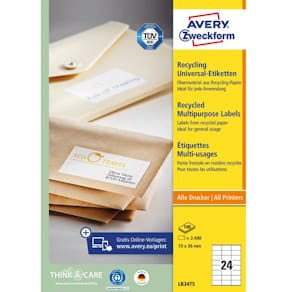 Etikett AVERY resirkulert 70x36mm (2400)