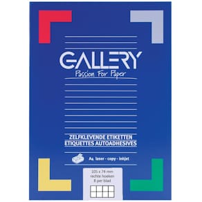 Etiketten Gallery, wit, 105 x 74 mm, rechte hoeken, 8/vel, 100 v