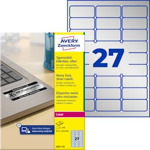 Typenschild-Etiketten Avery Zweckform, 63,5 mm, silber