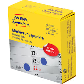 Markeringsetiketten Avery, 19 mm, 250 stuks, blauw