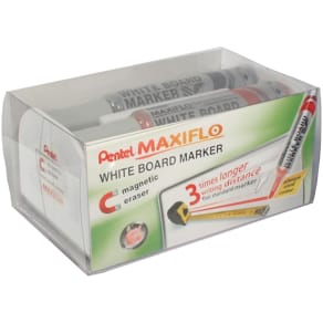 Whiteboardmarker Pentel Maxiflo set, 4 kleuren + magnetische wis