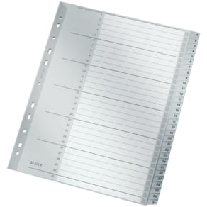Register Leitz, Plastik, A4, 1-31, grau