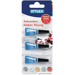 Sekundenkleber STYLEX, 3x1g, Blisterkarte