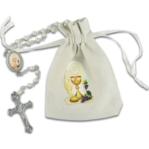 Rosenkranz im Stoffbeutel, weiß