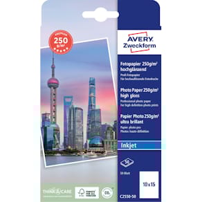 Fotopapier Avery Zweckform C2550-50, 10x15 cm, hochglänzend, 50 x
