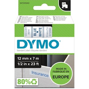 Tape Dymo D1, 12 mm, blauw op wit