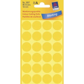 Runde etiketter Avery Ø18 mm gul, FSC, 96 stk