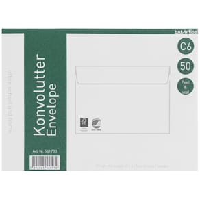 Konvolut hvid, åbning i langsiden, Peel & Seal, 50 stk