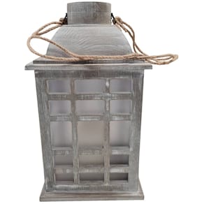 Laterne PBS LED, Holz, grau, mit Timer, Indoor