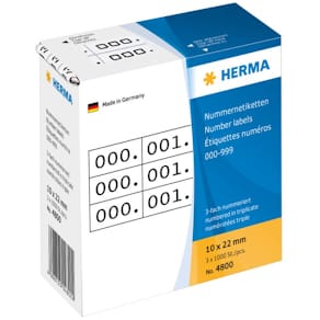 Nummernetiketten HERMA, 0-999, weiß, dreifach, Kartonspender
