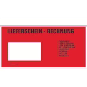 Begleitpapiertasche RNK DL, selbstklebend, weiß/rot, 100 Stück