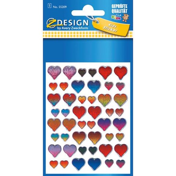 Etikett AVERY dekor hjerter assortert 10st