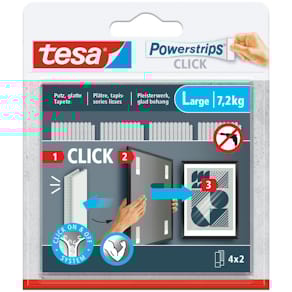 Klettbandstreifen tesa Powerstrips CLICK Large, transparent, 4 x