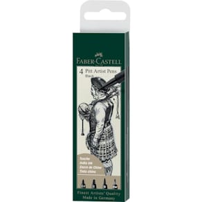 Tuschestiftetui Faber-Castell Pitt Artist, 4er, schwarz, sortiert