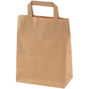 Papirbærepose brun, flad hank, 220 x 290 mm, 250 stk