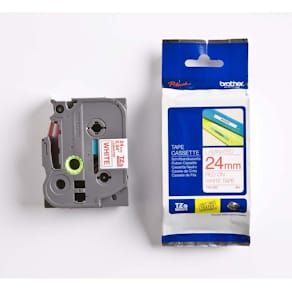 Etikettape Brother TZe-252 lamineret, rød/hvid, 24 mm x 8 m