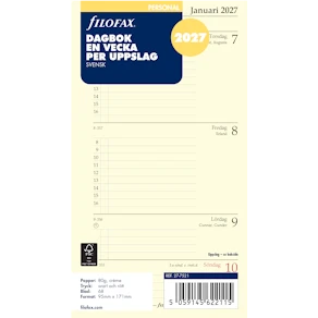 Dagbok Personal 2027 Vecka Per Uppslag Svensk