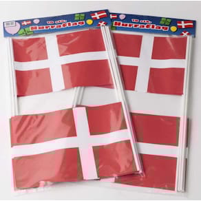 Dannebrog på pind 27x20 cm, plast, fødevaregodkendt, 10 stk