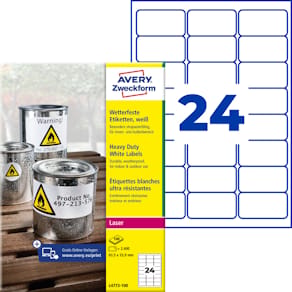 Folienetiketten Avery Zweckform, 63,5 x 33,9 mm, weiß