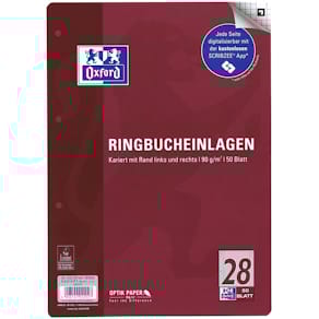 Ringbucheinlage Oxford L28, A4, 50 Blatt, kariert, weiß, 90g/m², 