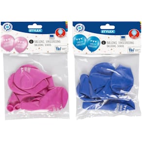 Luftballon STYLEX Schule, rosa und blau, 6 Stück