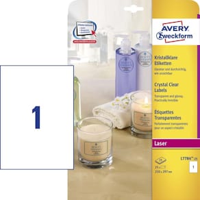 Laseretiketter Avery transparent A4 permanent klæb 1/ark 25 stk