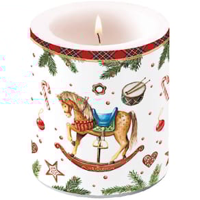 Kerze AMBIENTE, klassisches Schaukelpferd, rund, 10 cm, bunt