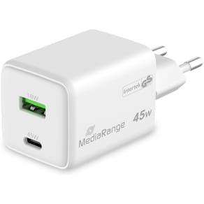 Ladegerät MediaRange Steckdose, USB-A/USB-C, weiß