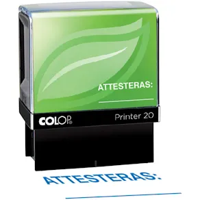 Stämpel "ATTESTERAS" 37x13mm COLOP Blå