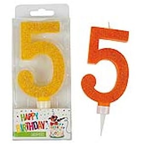Geburtstagskerze TRENDHAUS, Zahl 5, sortiert, Glitter Maxi