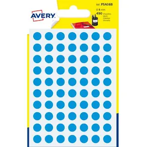 Etikett AVERY 8mm blå 490/fp