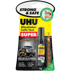Alleskleber UHU SUPER Strong & Safe, 3 g, Infokarte
