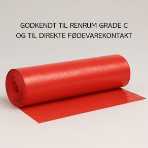 Affaldssække LDPE rød 50 µm 700x1100mm, renrum C, 10/rulle