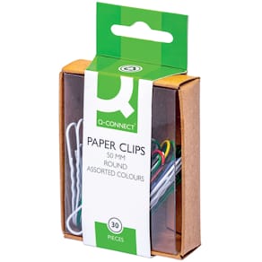 Büroklammern Q-CONNECT KF02026, rund, 50 mm, bunt, 30 Stück