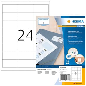 Inkjetetiketten HERMA, 66x33,8 mm, weiß, 80 Blatt