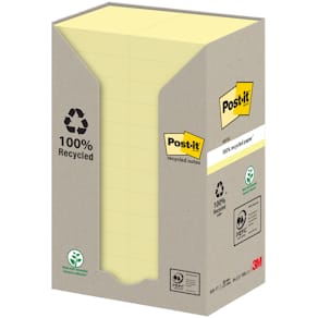 Haftnotizblock Post-it Recycling Notes, gelb, 24 Stück à 100 Bl.