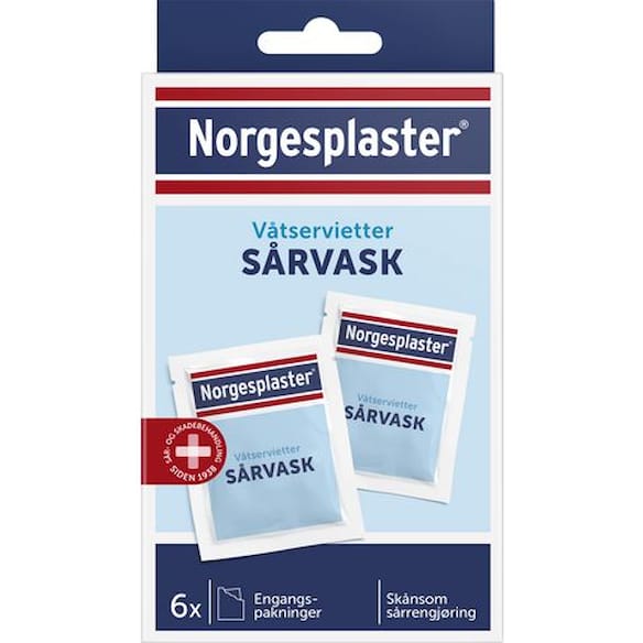 Sårvask NORGESPLASTER våtservietter (6) 10frp