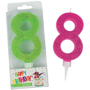 Geburtstagskerze TRENDHAUS Zahl 8, sortiert, Glitter Maxi, 17 cm